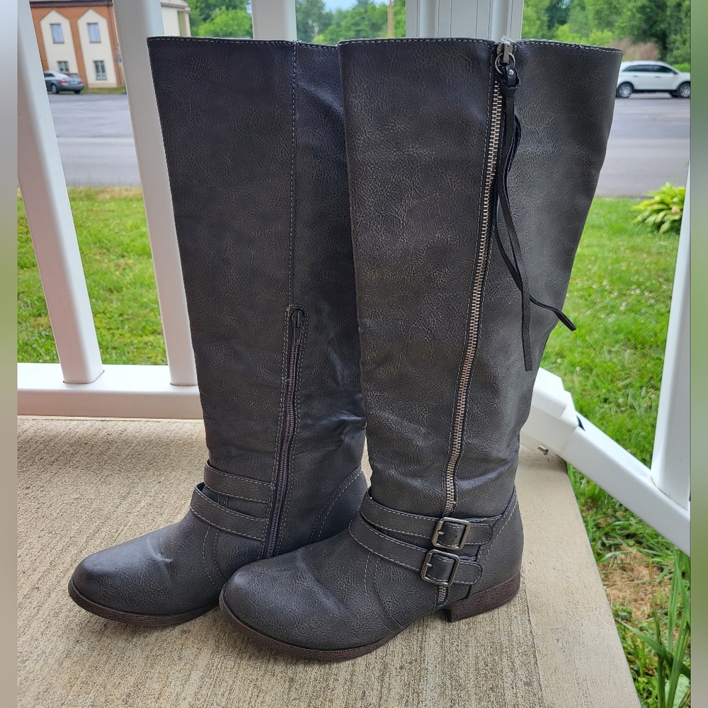 JustFab size 8.5 knee high dusty black moto boots